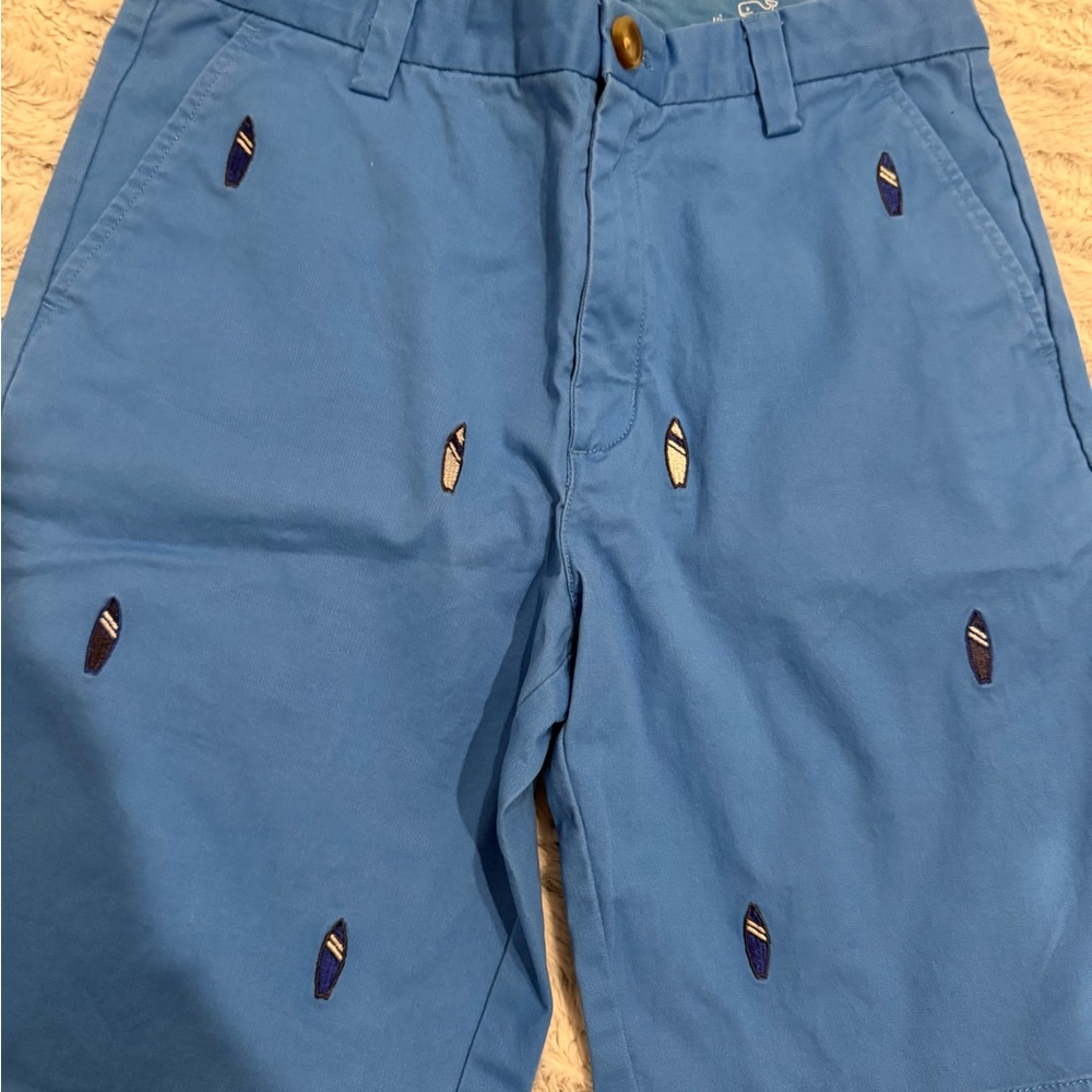 Vineyard Vines Boys  Blue Embroidered Surf Pattern Shorts